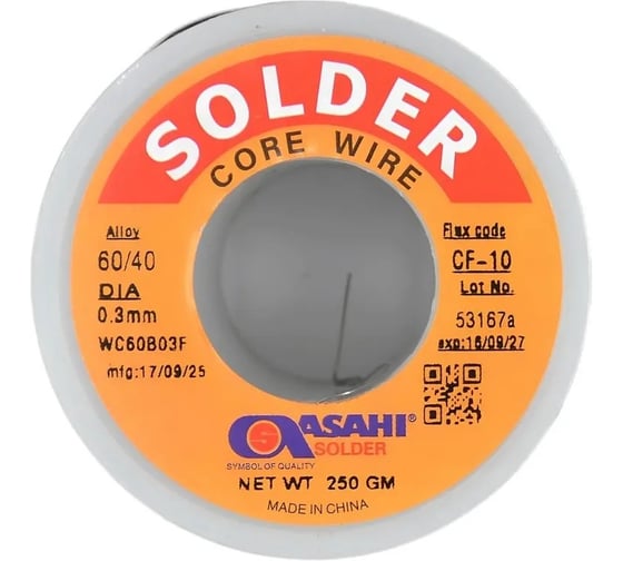 Припой ASAHI 0,3мм 0,25кг Sn60/Pb40 (CF10 флюс RA) 00-00016360 1