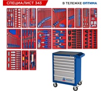 Набор инструментов МАСТАК 343 предмета, СПЕЦИАЛИСТ 343, в синей тележке 52-07343B