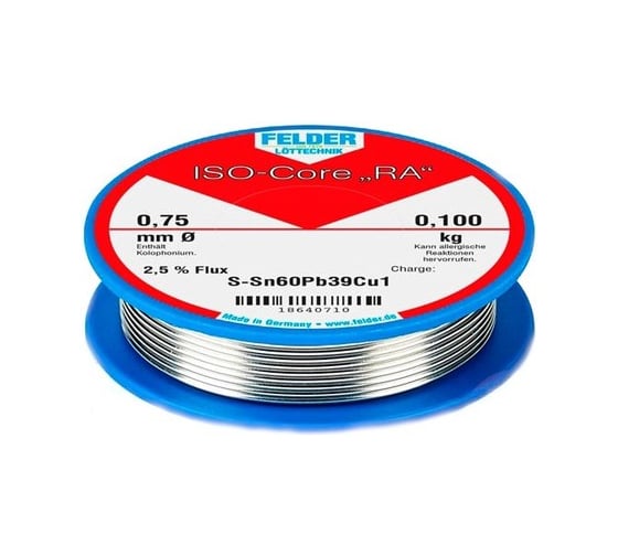 Припой Fibox Sn60Pb39Cu1 (Sn60Pb38Cu2) RA:2,5 проц. 1мм 250г Felder 00230219