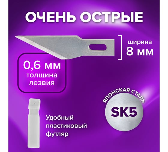 Лезвия для макетных ножей скальпелей (5 шт; 8 мм) BRAUBERG 236636