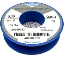 Припой Sn63Pb37 ELR:1 0,75мм 100г Felder Fibox 4075071010 00477347