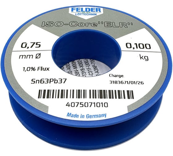 Припой Sn63Pb37 ELR:1 0,75мм 100г Felder Fibox 4075071010 00477347