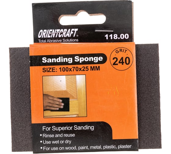 Губка шлифовальная 100x70x25 мм, P240, 1 шт Orientcraft SS1007025240