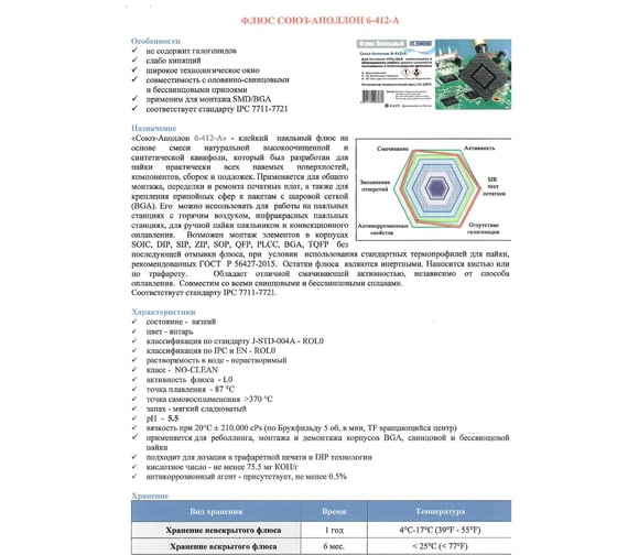 Флюс паяльный Союз-Аполлон 6-412-А 10 мл ELEMENT 17648