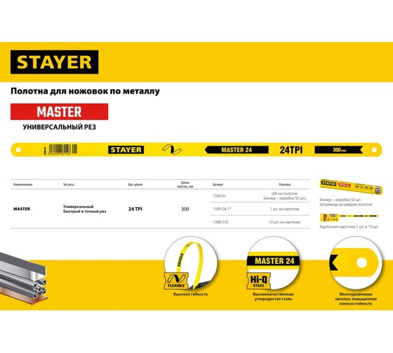 Полотно по металлу "STANDARD" 10 шт. (24 TPI; 300 мм) для ручной ножовки STAYER 1588-S10