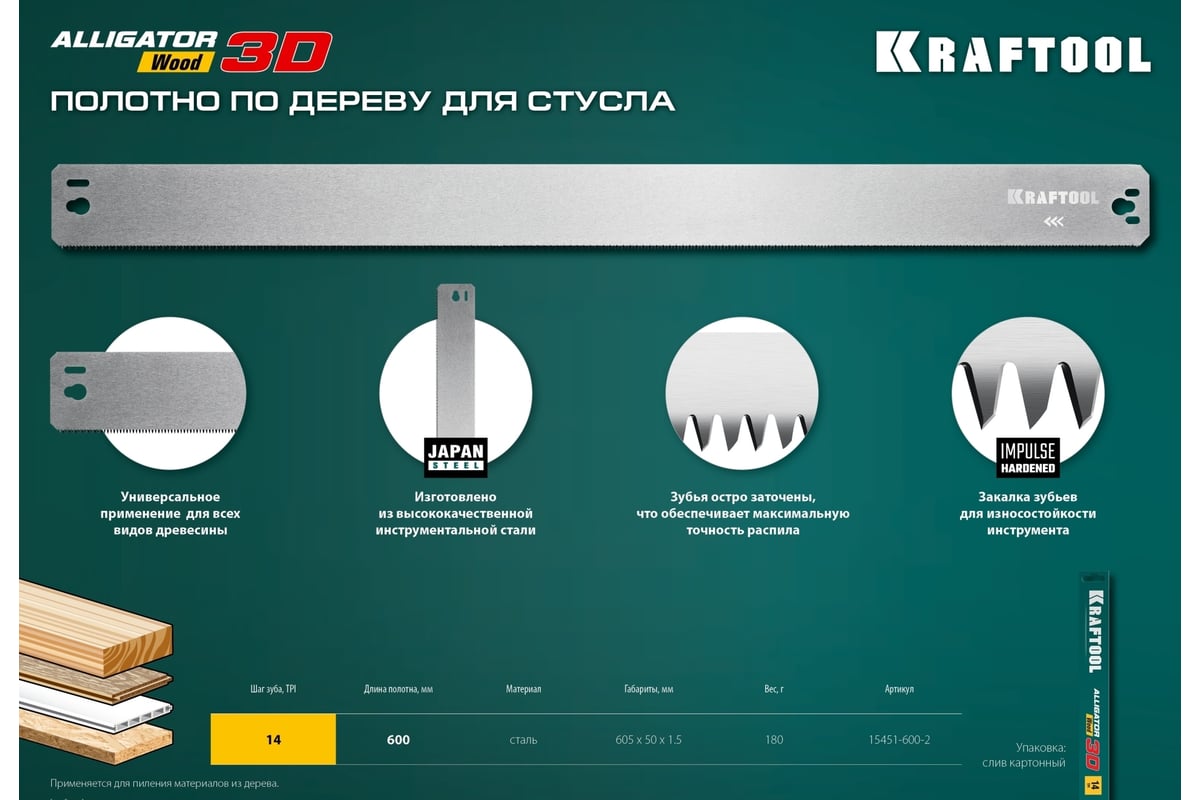 Полотно по дереву KRAFTOOL Alligator 3D 600 мм для стусла прецизионного ...
