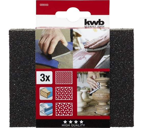 Губка шлифовальная (3 шт; 125х100х10 мм) KWB 89000