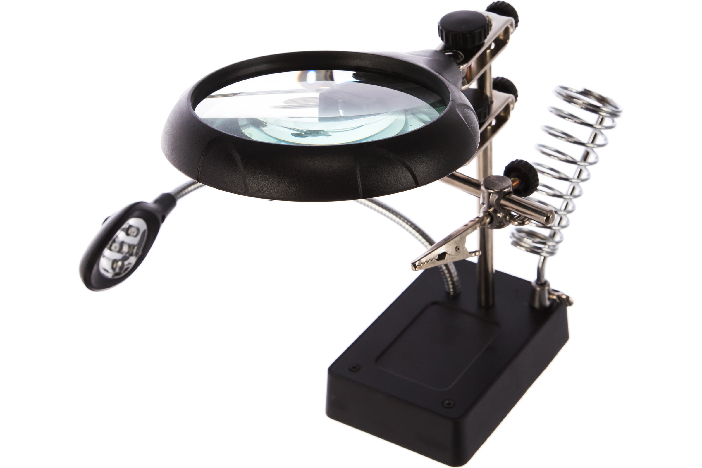 Держатель третья рука с лупой х2.5 + x7.5, подставкой под паяльник