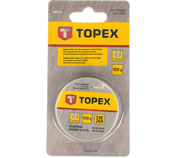 Припой оловянный (1.5 мм; 100 г; 60%Sn; SW26B) TOPEX 44E524