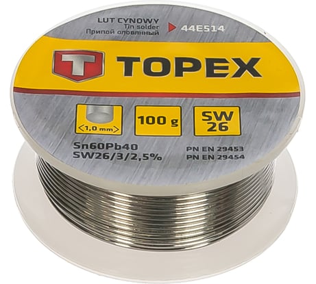 Припой оловянный (100 г; 60%Sn, проволока 1 мм) TOPEX 44E514