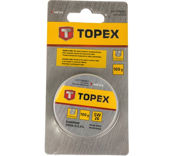 Припой оловянный (100 г; 60%Sn, проволока 1 мм) TOPEX 44E514