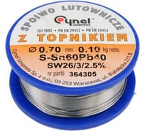 Припой для пайки Sn60Pb40 0.7 мм, 100 г TOYA 76806