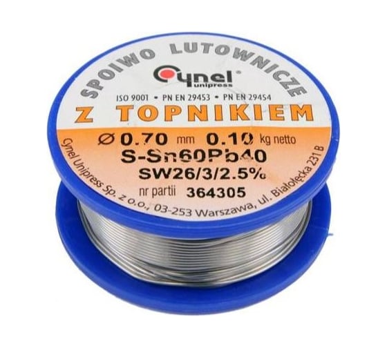 Припой для пайки Sn60Pb40 0.7 мм, 100 г TOYA 76806 1