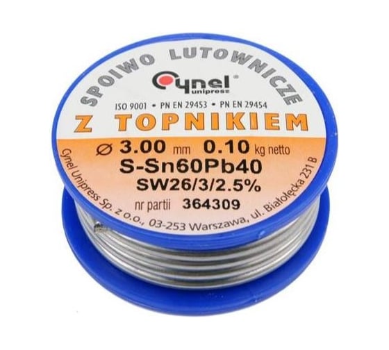 Припой для пайки Sn60Pb40 3.0 мм, 100 г TOYA 76826