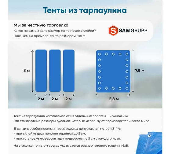 Тент тарпаулин без утеплителя 3x5 м, 180 г/м² SAMGRUPP SAMC-079018035Т