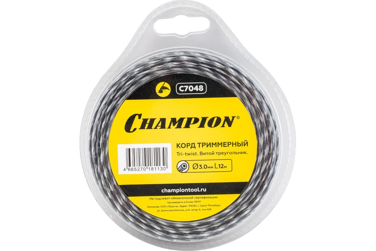 Корд триммерный Tri-twist (3 мм; 12 м) Champion C7048 - выгодная цена ...