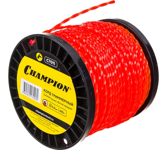 Корд триммерный Twisted Square, нож для отреза (3.0 мм, 60 м) CHAMPION C7011