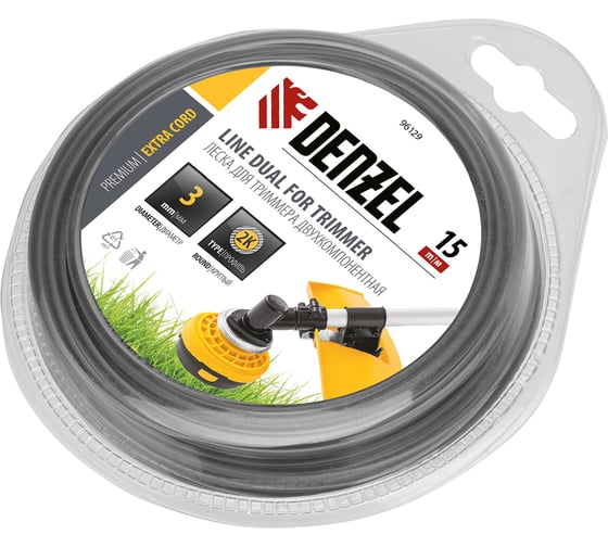 Леска двухкомпонентная EXTRA CORD (15 м; круг; 3 мм) для триммера DENZEL 96129