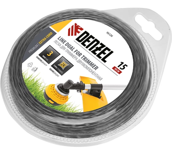 Леска двухкомпонентная EXTRA CORD (15 м; квадрат; 3 мм) для триммера DENZEL 96126