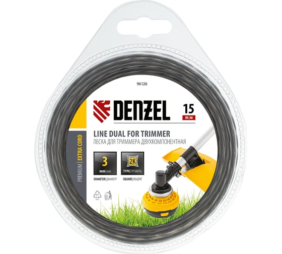 Леска двухкомпонентная EXTRA CORD (15 м; квадрат; 3 мм) для триммера DENZEL 96126