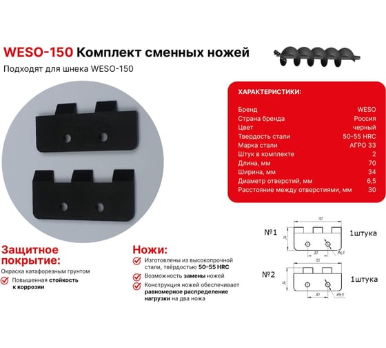 Комплект сменных ножей для шнека WESO-150 WESO DK-150-01