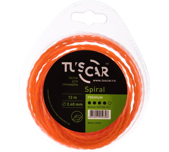 Леска для триммера Spiral, Premium, 2.4 мм, 12 м TUSCAR 10131424-12-1