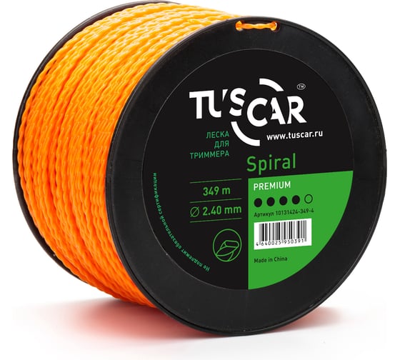 Леска для триммера Spiral, Premium, 2.4 мм, 349 м TUSCAR 10131424-349-4 1