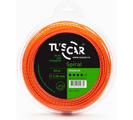 Леска для триммера Spiral, Premium, 2.4 мм, 59 м TUSCAR 10131424-59-1 1