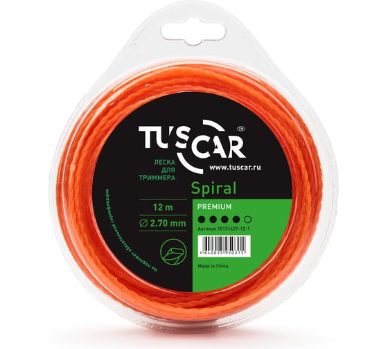 Леска для триммера Spiral, Premium, 2.7 мм, 12 м TUSCAR 10131427-12-1 1