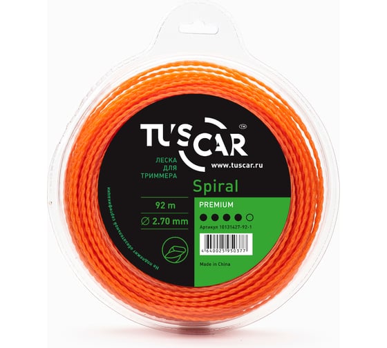 Леска для триммера Spiral, Premium, 2.7 мм, 92 м TUSCAR 10131427-92-1 1