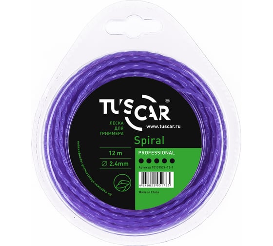 Леска для триммера Spiral, Professional, 2.4 мм, 12 м TUSCAR 10131524-12-1 1