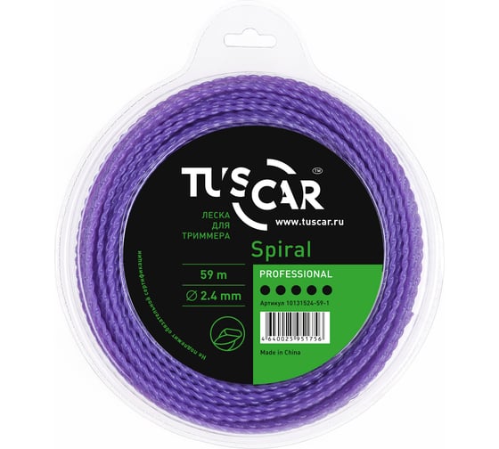 Леска для триммера Spiral, Professional, 2.4 мм, 59 м TUSCAR 10131524-59-1 1