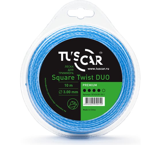 Леска для триммера Square Twist DUO, Premium, 3.0 мм, 10 м TUSCAR 10142430-10-1 1