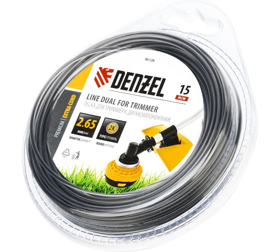 Двухкомпонентная круглая леска для триммера  2,65 мм 15 м EXTRA CORD DENZEL 96128 1