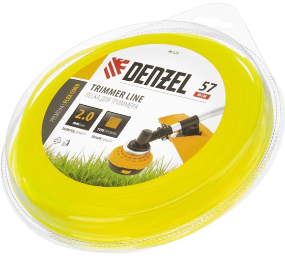 Леска для триммера квадрат 2 мм х 57 м, блистер FLEX CORD DENZEL 96122