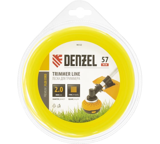 Леска для триммера квадрат 2 мм х 57 м, блистер FLEX CORD DENZEL 96122