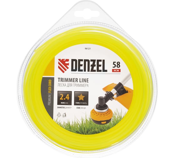 Леска для триммера звезда 2,4 мм х58 м блистер FLEX CORD DENZEL 96121