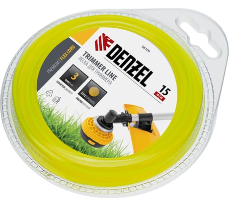 Леска для триммера круглая 3 мм х 15 м блистер FLEX CORD DENZEL 96109