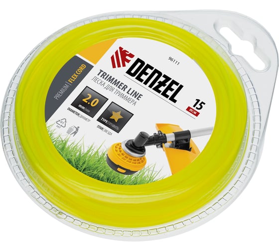 Леска для триммера звезда 2 мм х 15 м блистер FLEX CORD DENZEL 96111 1