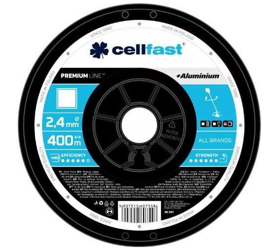 Леска для триммеров мотокос PREMIUM на катушке 2.4 мм, 400 м, квадрат Cellfast 35-081