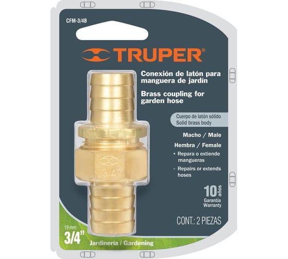 Латунный коннектор Truper для шланга 3/4" мама-папа CFM-3/4B 12708 1