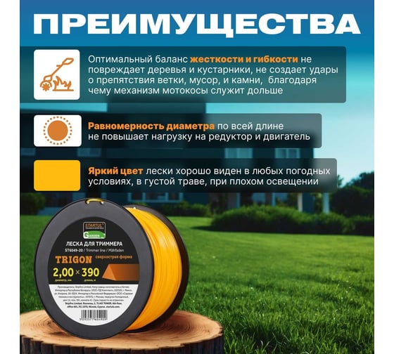 Леска GARDEN 2.0 мм, 390 м, треугольное сечение STARTUL ST6049-20