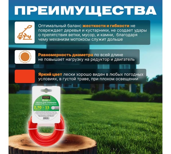 Леска GARDEN 2.7 мм, 15 м, круглое сечение STARTUL ST6053-27