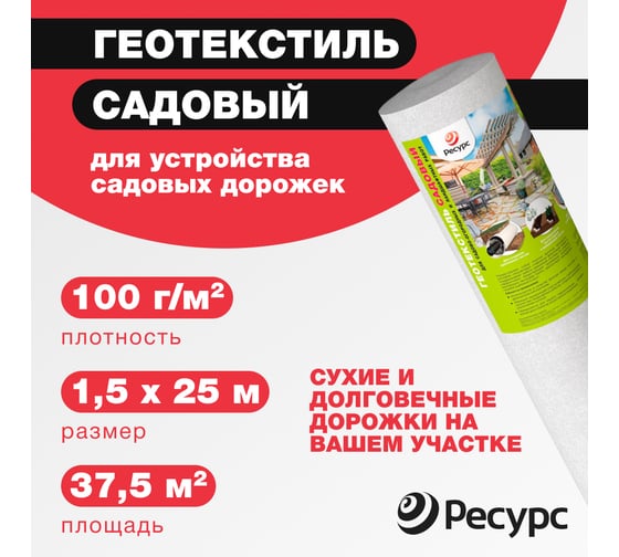 Геотекстиль иглопробивной (100 п/эф; 1.5х25 м) для садовых работ ГЕОСАД 19318