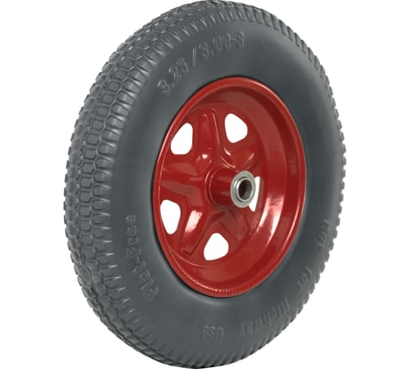 Колесо универсальное полиуретановое для садовой тачки или строительной тележки, размер 3.25/3.00-8 (365 мм), подшипник 12 мм, ступица 82 мм, цельнолитое, бескамерное Fachmann 05.139