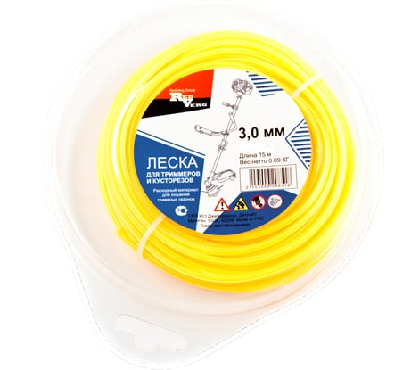 Леска квадратная витая армированная (3 мм; 15 м) для триммера REDVERG 6655102