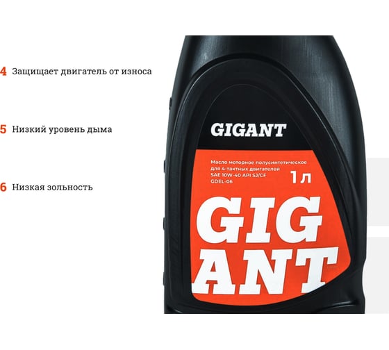 Масло 4-х тактное 10W40 1 л Gigant GDEL-06