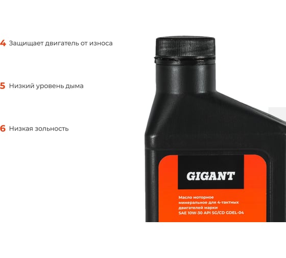 Масло 4-х тактное 10W30 0.6 л Gigant GDEL-04