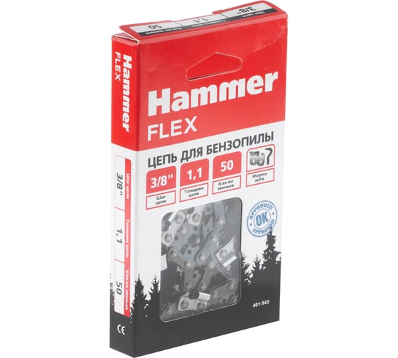 Цепь пильная Flex 401-943 (3/8''; 1.1 мм; 50 звеньев) HAMMER 542907