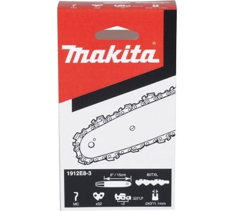 Цепь 15 см/6", шаг 0.325", паз 1.1 мм, 32 звена, 80TXL Makita 1912E8-3